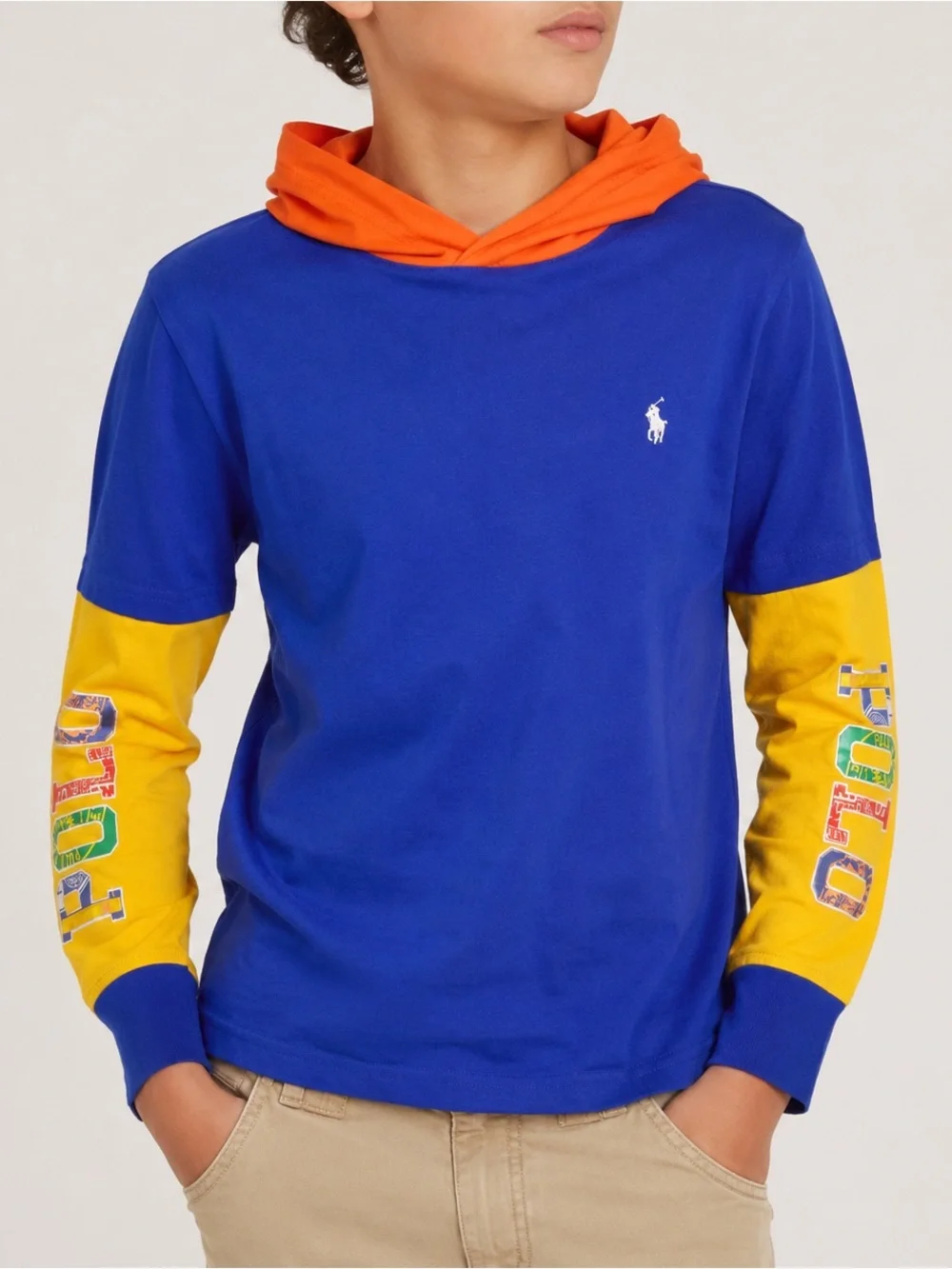 Polo Ralph Lauren Hooded Long Sleeve Colorblock Tee Youth M